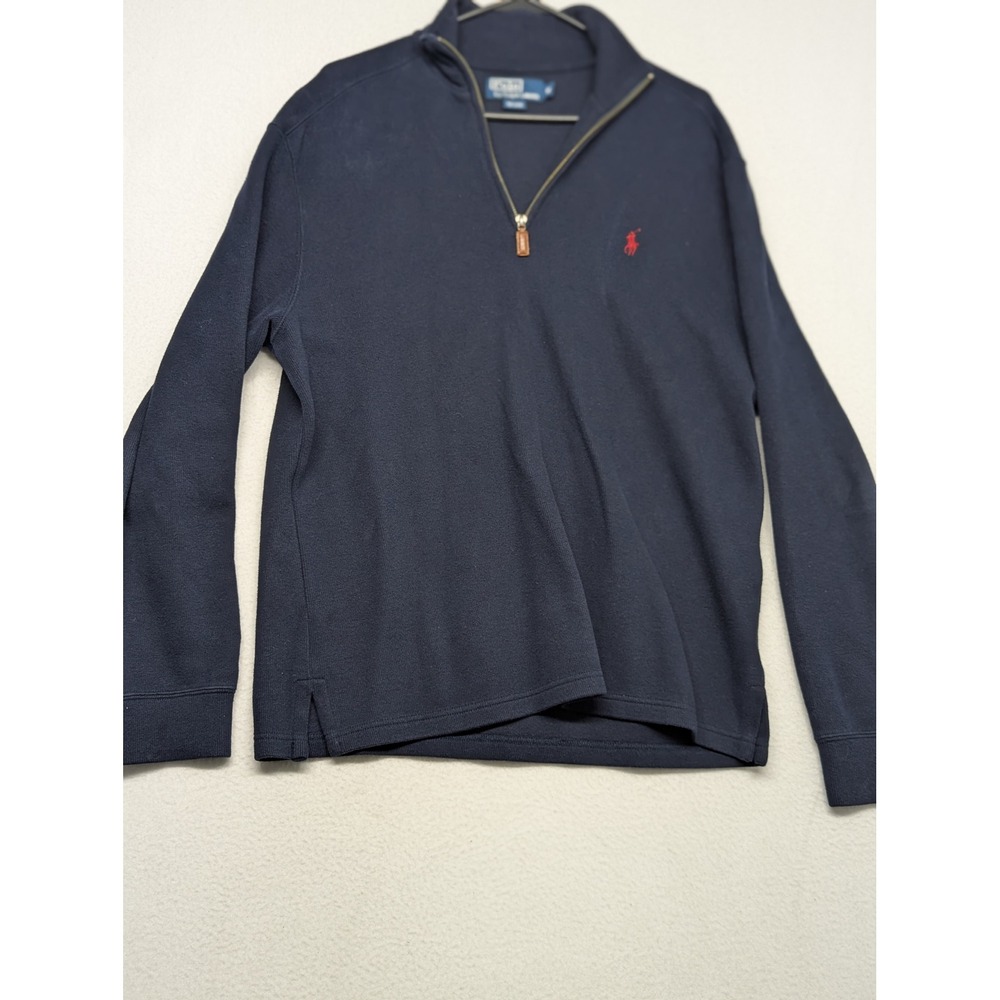 Polo Ralph Lauren Mens M Navy Blue Quarter Zip Cotton Pullover Sweater Pony